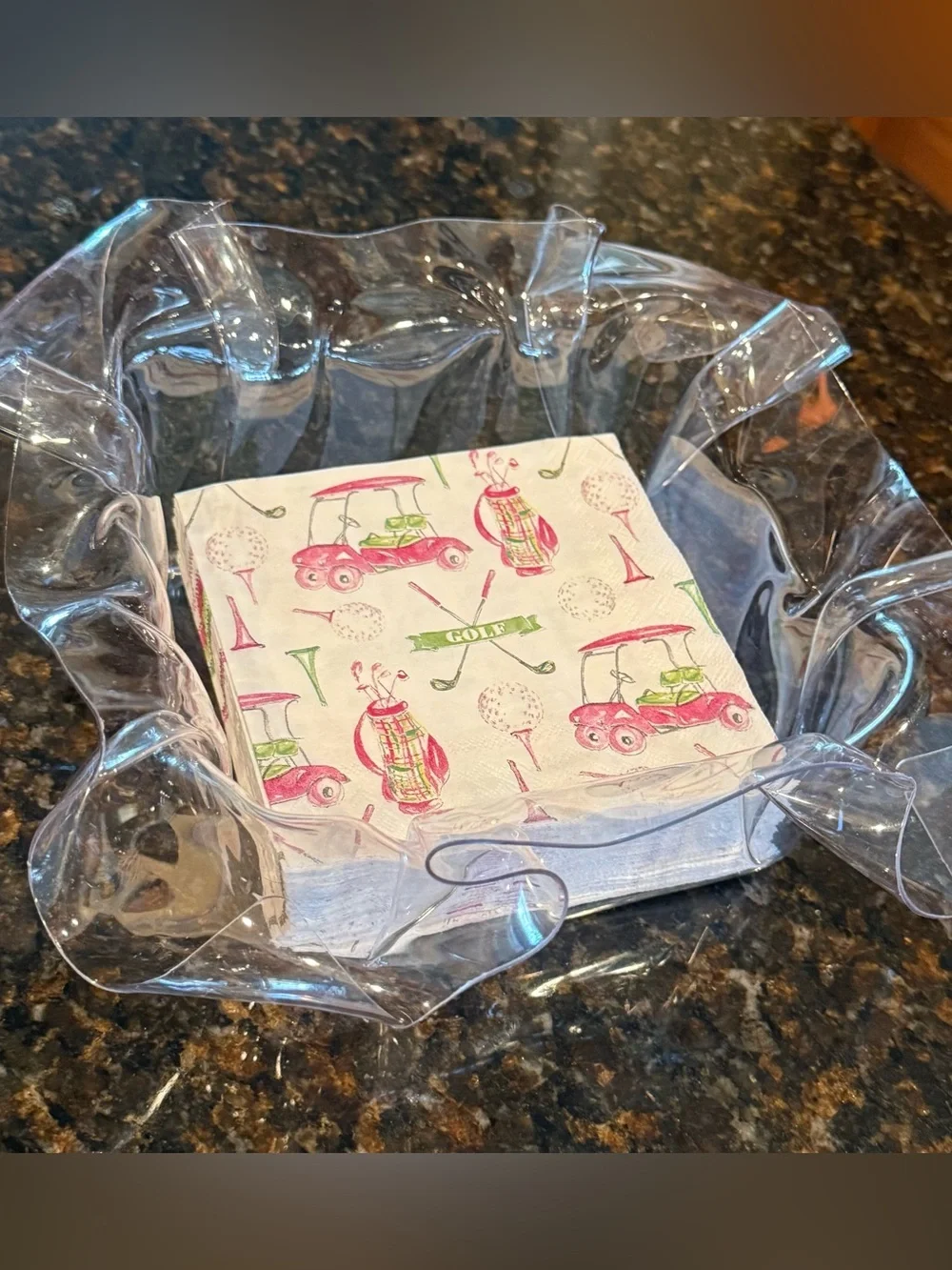 Vintage Clear Ruffled Edge Lucite Cocktail Napkin Holder